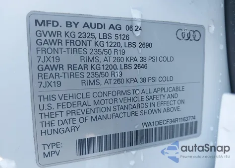 2024 Audi Q3 Premium 45 Tfsi S Line Quattro Tiptronic z USA, uszkodzony, nr VIN WA1DECF34R1163774